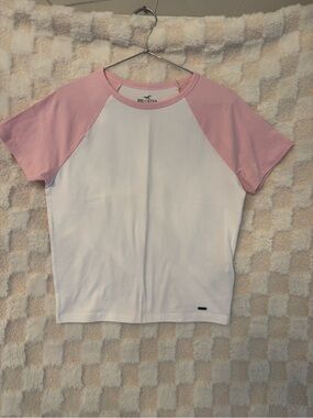 Hollister Pink & White Raglan baby Tee